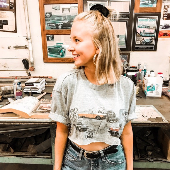 Tops - Vintage Cars Route 66 cropped tee